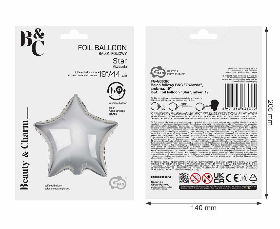 Foil balloon "Star" , silver, 18"